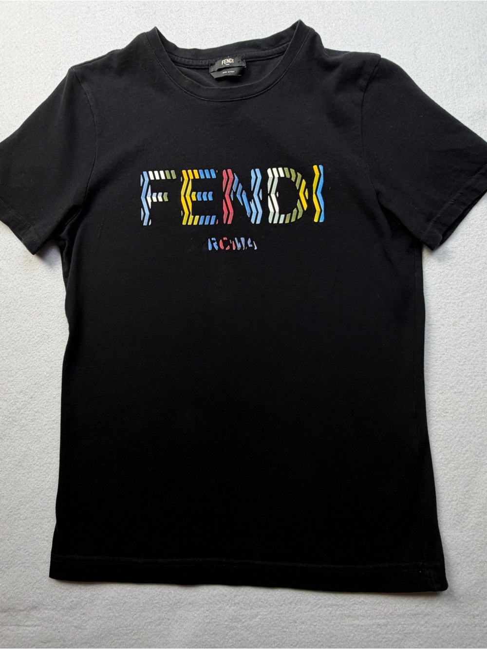 Fendi Roma Men’s T-Shirt IT 46 Black Multicolor Graphic Logo Made in Italy
